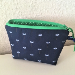 Kosmetiktasche dunkelblau grün kleine Blüten