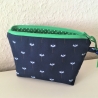 Kosmetiktasche dunkelblau grün kleine Blüten