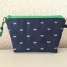 Kosmetiktasche dunkelblau grün kleine Blüten