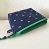 Kosmetiktasche dunkelblau grün kleine Blüten