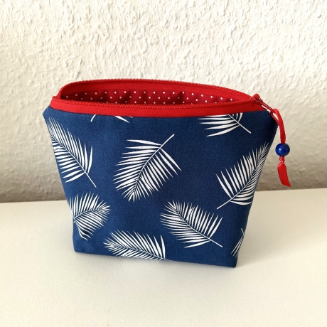 Kosmetiktasche Baumwolle blau rot weiße Federn