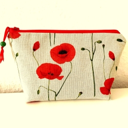 Kosmetiktasche Schminktasche beige Mohnblumen