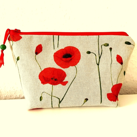 Kosmetiktasche Schminktasche beige Mohnblumen