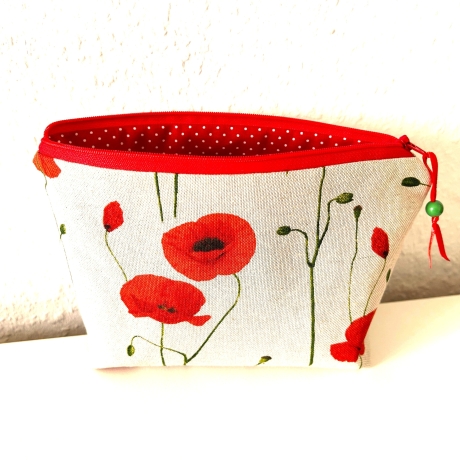Kosmetiktasche Schminktasche beige Mohnblumen