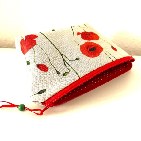 Kosmetiktasche Schminktasche beige Mohnblumen