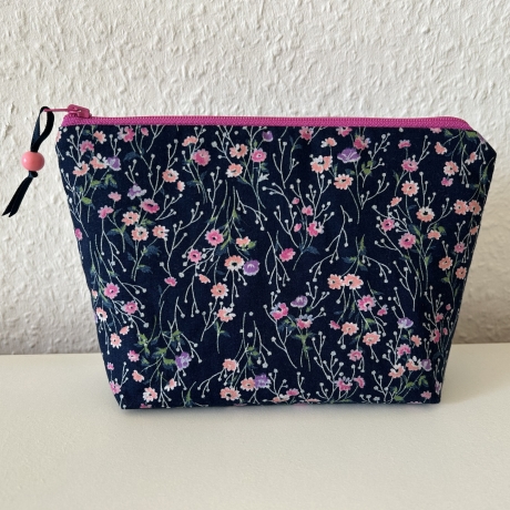 Kosmetiktasche Blümchen dunkelblau violett