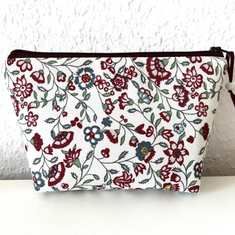 Kosmetiktasche Kornblümchen creme weinrot grün