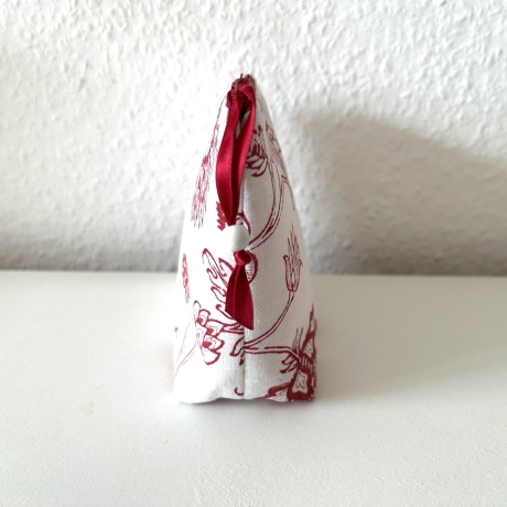 Kosmetiktasche Leinen weiß mit weinroten Blumenmuster