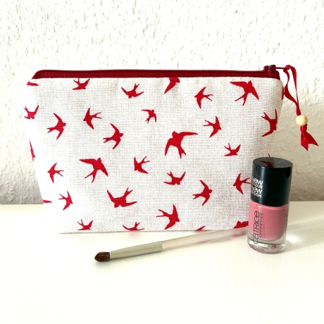 Kosmetiktasche Schminktasche weinrote Schwalben