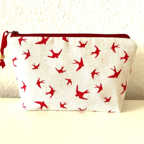Kosmetiktasche Schminktasche weinrote Schwalben