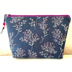 Kosmetiktasche blaugrau violett Streublümchen