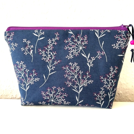 Kosmetiktasche blaugrau violett Streublümchen
