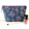 Kosmetiktasche blaugrau violett Streublümchen