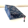 Kosmetiktasche blaugrau violett Streublümchen