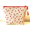 Kosmetiktasche Schminktasche beige rote Punkte