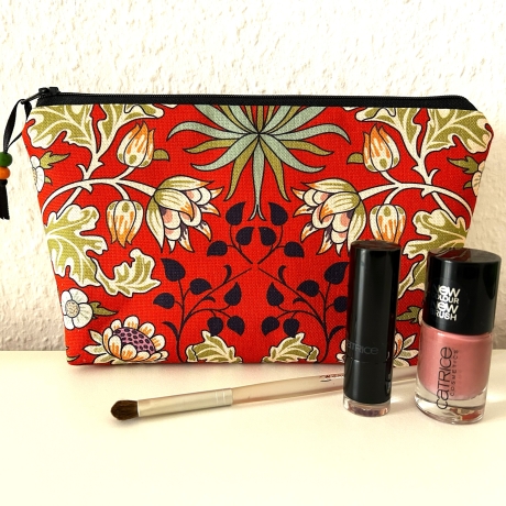 Kosmetiktasche Schminktasche Blumen rostrot schwarz 