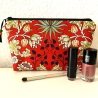 Kosmetiktasche Schminktasche Blumen rostrot schwarz 