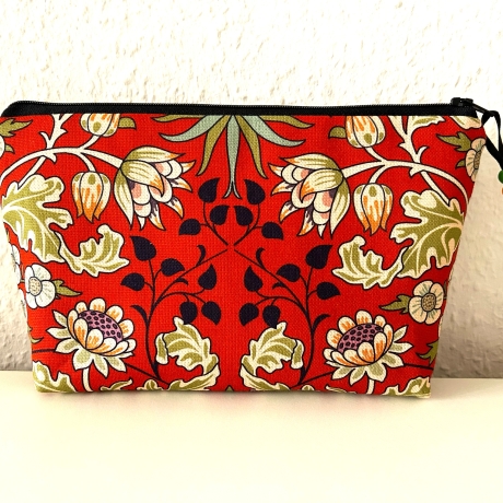 Kosmetiktasche Schminktasche Blumen rostrot schwarz 