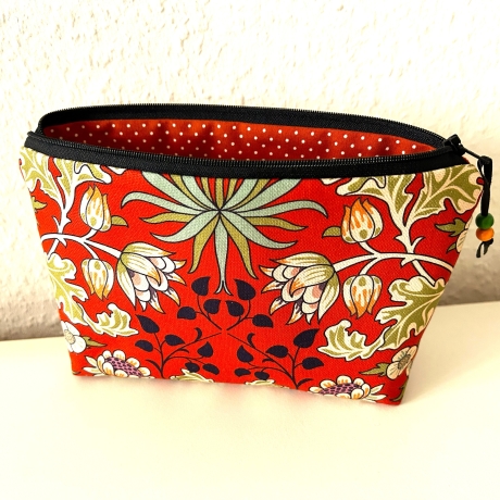 Kosmetiktasche Schminktasche Blumen rostrot schwarz 