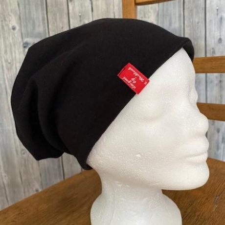 Beanie Mütze Stirnband Loop schwarz Schlapphut Zopf Beanie