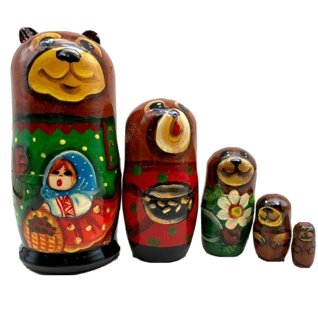 5-er Matroschka Tiere Katzen m Märchen, 12 cm, KA 01