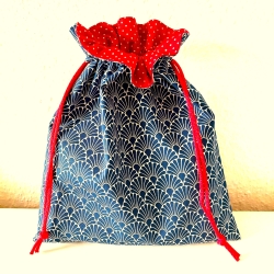 Geschenkbeutel Stoffsäckchen gefüttert 23x27 blau weiß rot