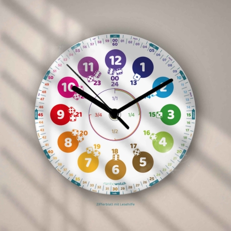 Acryl Lernuhr 20 cm – leise & inkl. Lernmaterial | rainbowatch©