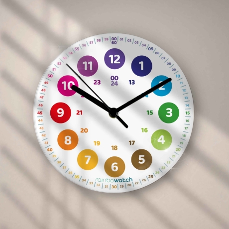 Acryl Lernuhr 20 cm – leise & inkl. Lernmaterial | rainbowatch©