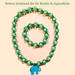 Kinder-Schmuck-Set Kette & Armband Elefant Grün Perlenschmuck 