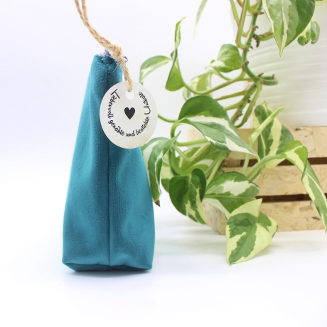 Universal-/Kosmetiktasche Samt Petrol Blumen Geschenkidee Unikat