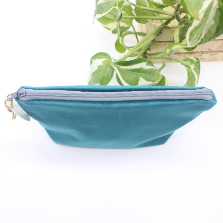 Universal-/Kosmetiktasche Samt Petrol Blumen Geschenkidee Unikat