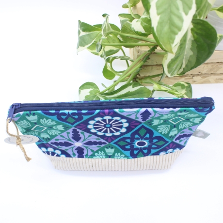 Kosmetiktasche Mandala Blau Beige Geschenkidee Handmade Unikat
