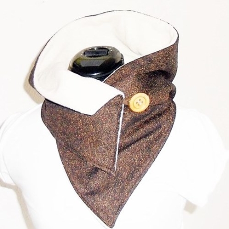 Kapuzenschal - Wollstoff dunkelbraun meliert, Schal, Kapuze