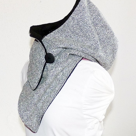 Kapuzenschal - Fleece schwarz-grau meliert, Schal, Kapuze