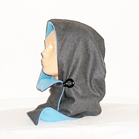 Kapuzenschal - Wollstoff mit Fleece grau-petrol, Kragen, Schal