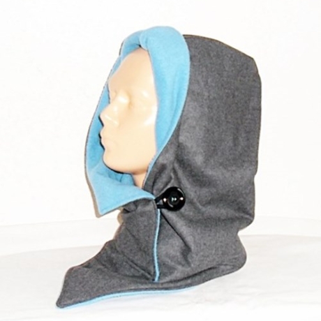Kapuzenschal - Wollstoff mit Fleece grau-petrol, Kragen, Schal