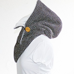 Kapuzenschal - Wollstoff mit Fleece creme-braun, Kragen, Schal