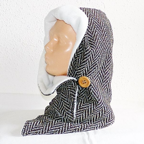 Kapuzenschal - Wollstoff mit Fleece creme-braun, Kragen, Schal