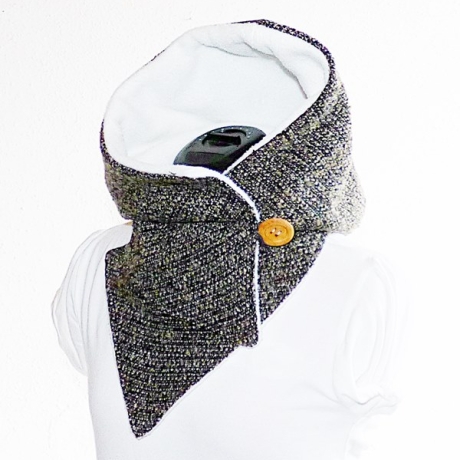 Kapuzenschal mit Fleece, braun-creme meliert, Kragen, Schal