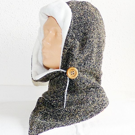 Kapuzenschal mit Fleece, braun-creme meliert, Kragen, Schal