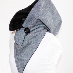 Kapuzenschal mit Fleece, Fleece schwarz-grau meliert, Kragen