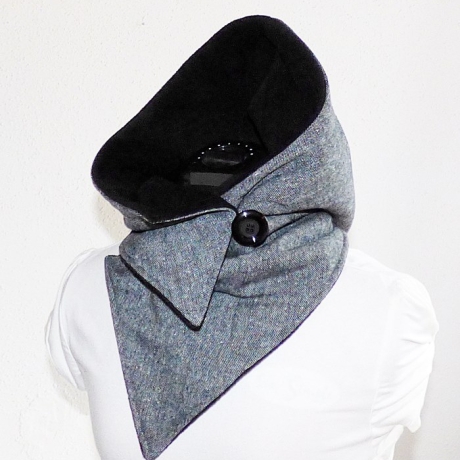 Kapuzenschal mit Fleece, Fleece schwarz-grau meliert, Kragen