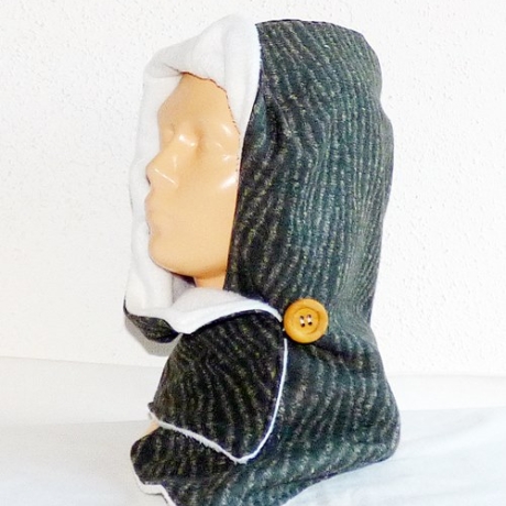 Kapuzenschal mit Fleece, Wollstoff grau-camel, Kragen