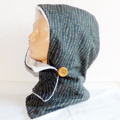 Kapuzenschal mit Fleece, Wollstoff grau-camel, Kragen