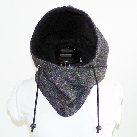 Kapuzenloop mit Kordel, Wollstoff schwarz meliert mit Fleece