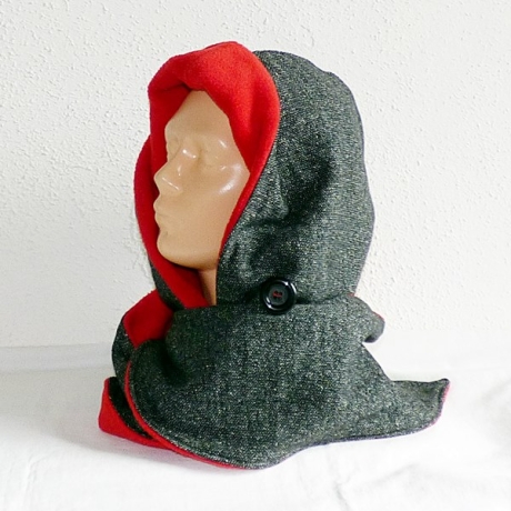 Kapuzenschal (lang) schwarz meliert, rot, Schal