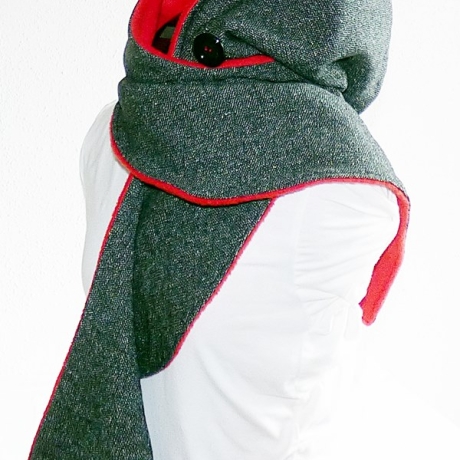 Kapuzenschal (lang) schwarz meliert, rot, Schal