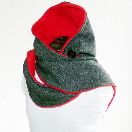 Kapuzenschal (lang) schwarz meliert, rot, Schal