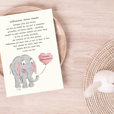 Grußkarte Geburt handgezeichneter Elefant - nachhaltig gedruckt