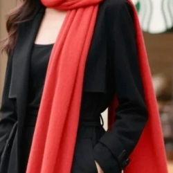 Damen-Herren-Kaschmir-Schal, 70 x 200 cm, neu, rot / Fransen